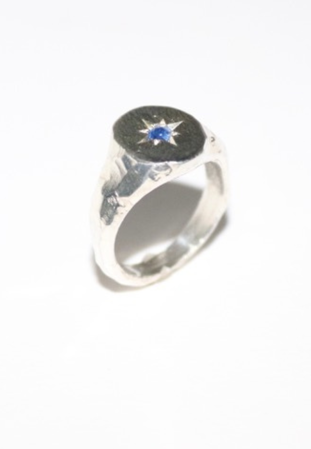 Sample Sale - Star Set Signet Ring With Faceted Band